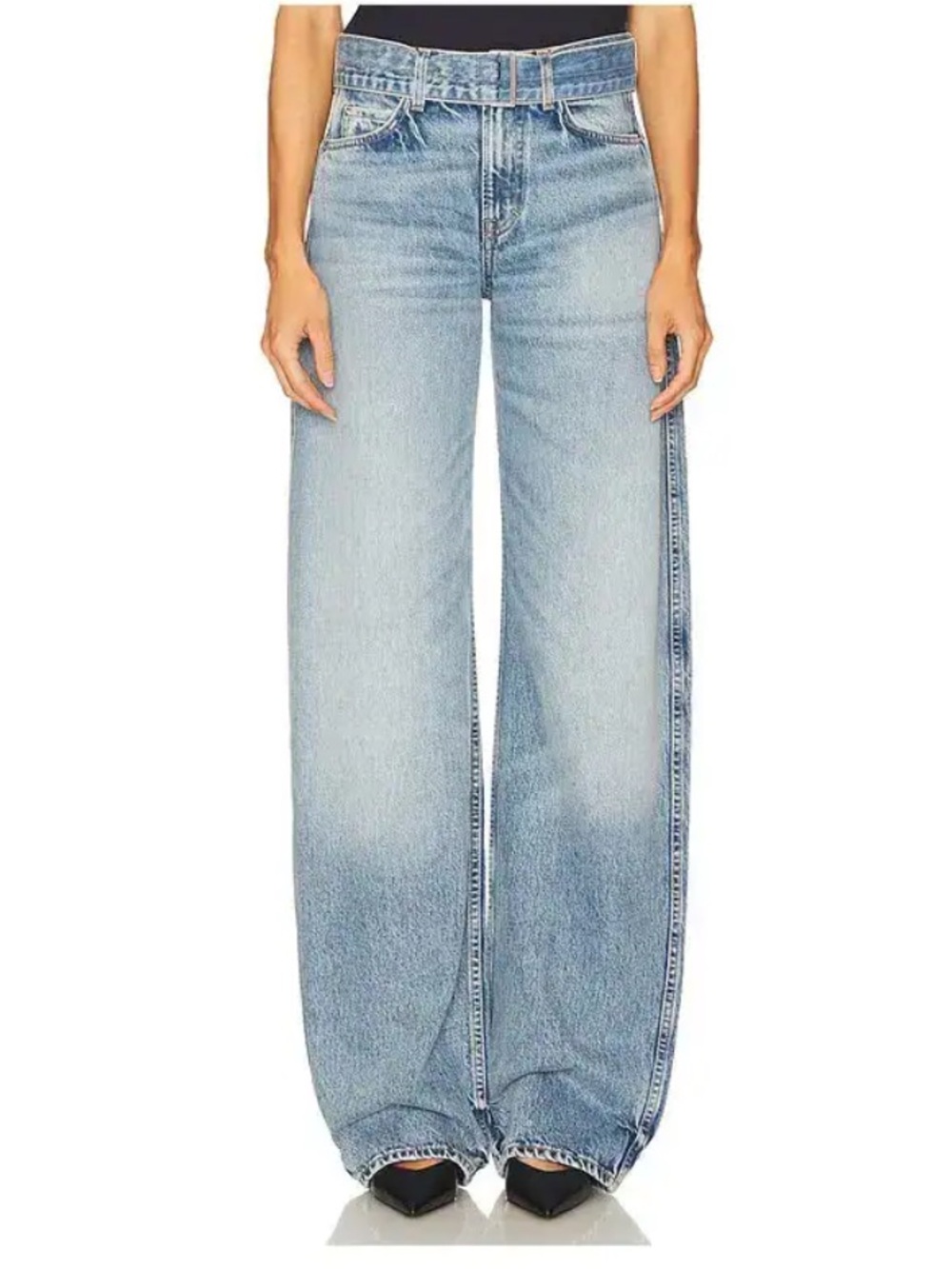 GRLFRND Austen low rise belted jeans Wide-Leg Light Wash denim Revolve 27